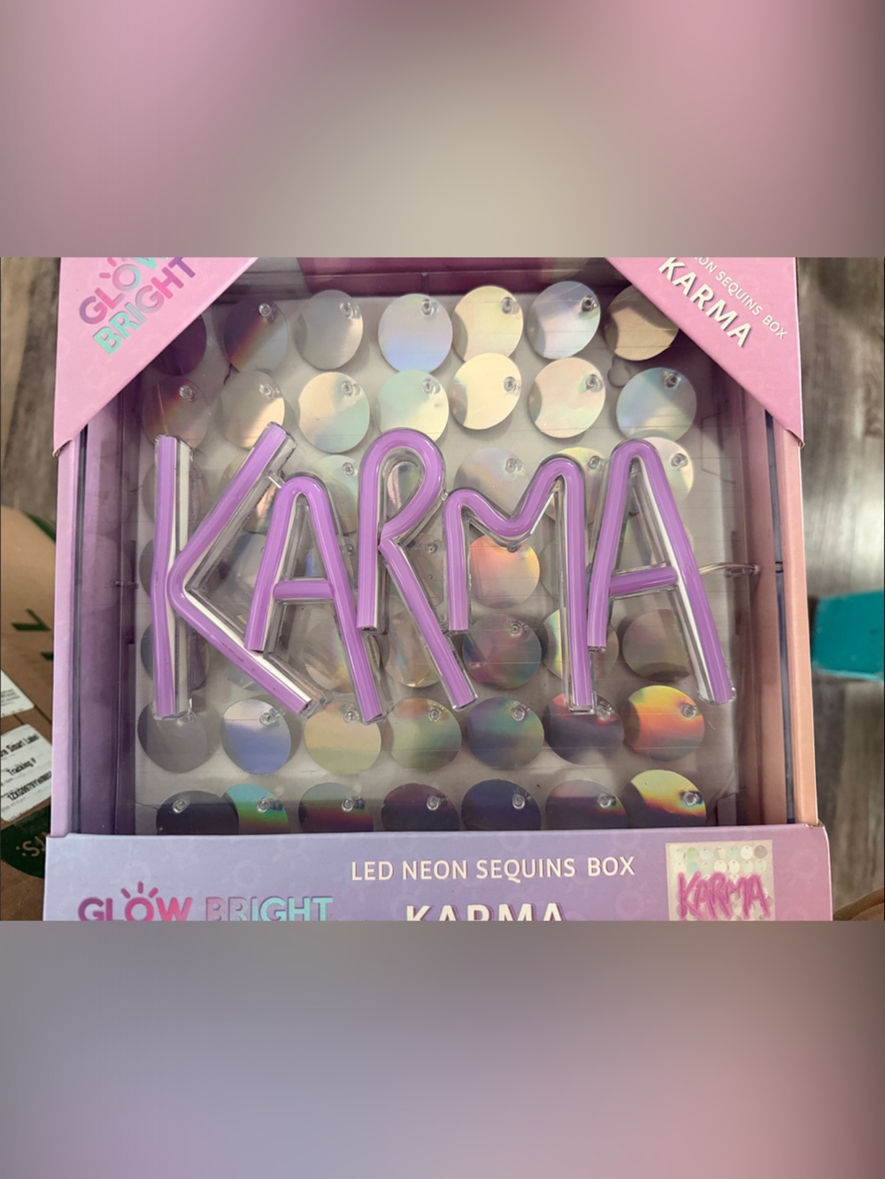 Karma LED Neon Sign in Pink and Purple